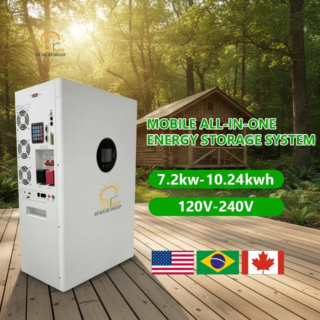 طقم تخزين البطارية ESS المحمول الكل في واحد PAYGO 7.2KW 10.24KWH الولايات المتحدة القياسية LFP بطارية مولد الطاقة الشمسية 120/240 فولت للاستخدام المنزلي