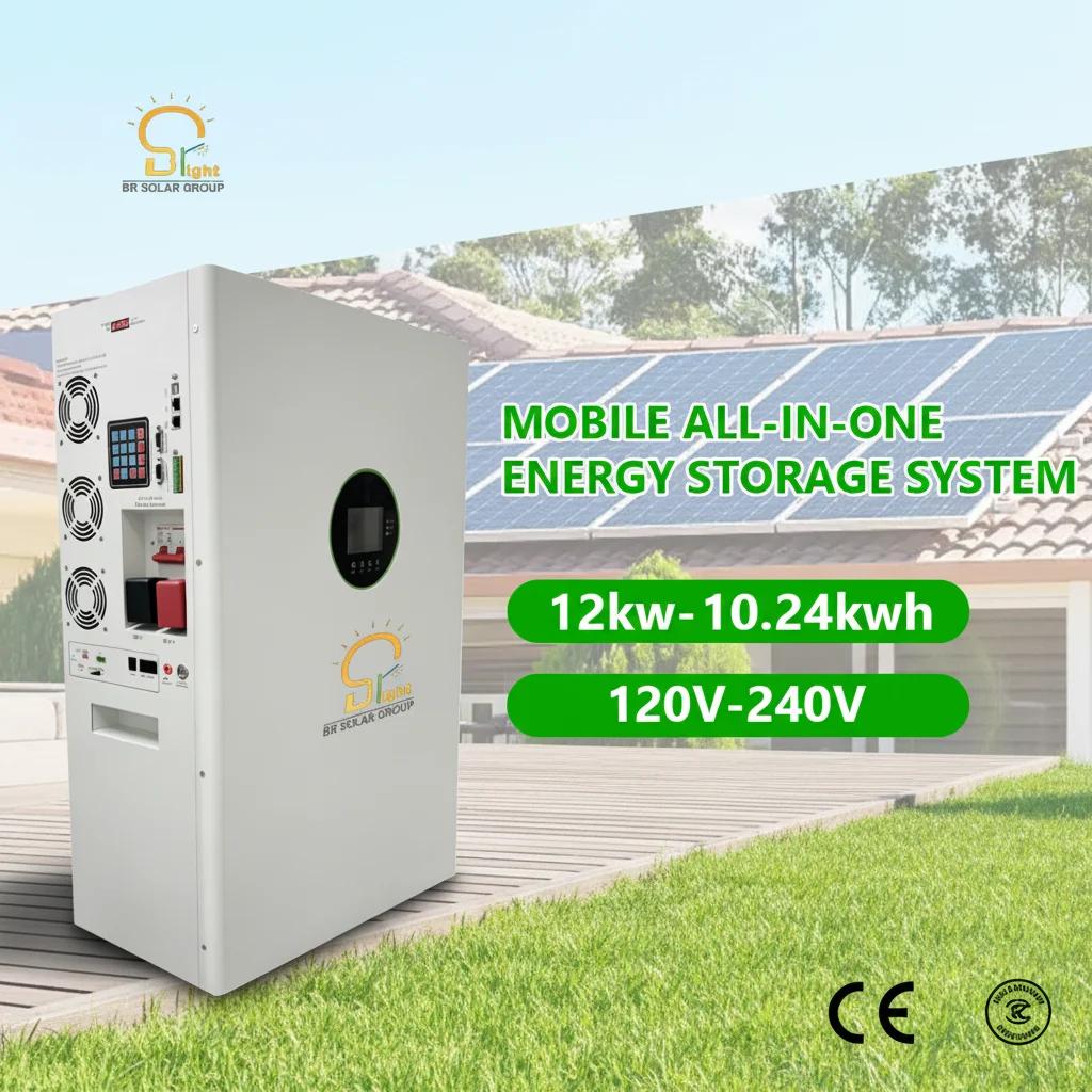 BR SOLAR PAYGO 12kW 10.24kWh مجموعة تخزين البطاريات المتنقلة الكل في واحد ESS 120/240 فولت بطارية LFP المحمولة محطة الطاقة الشمسية