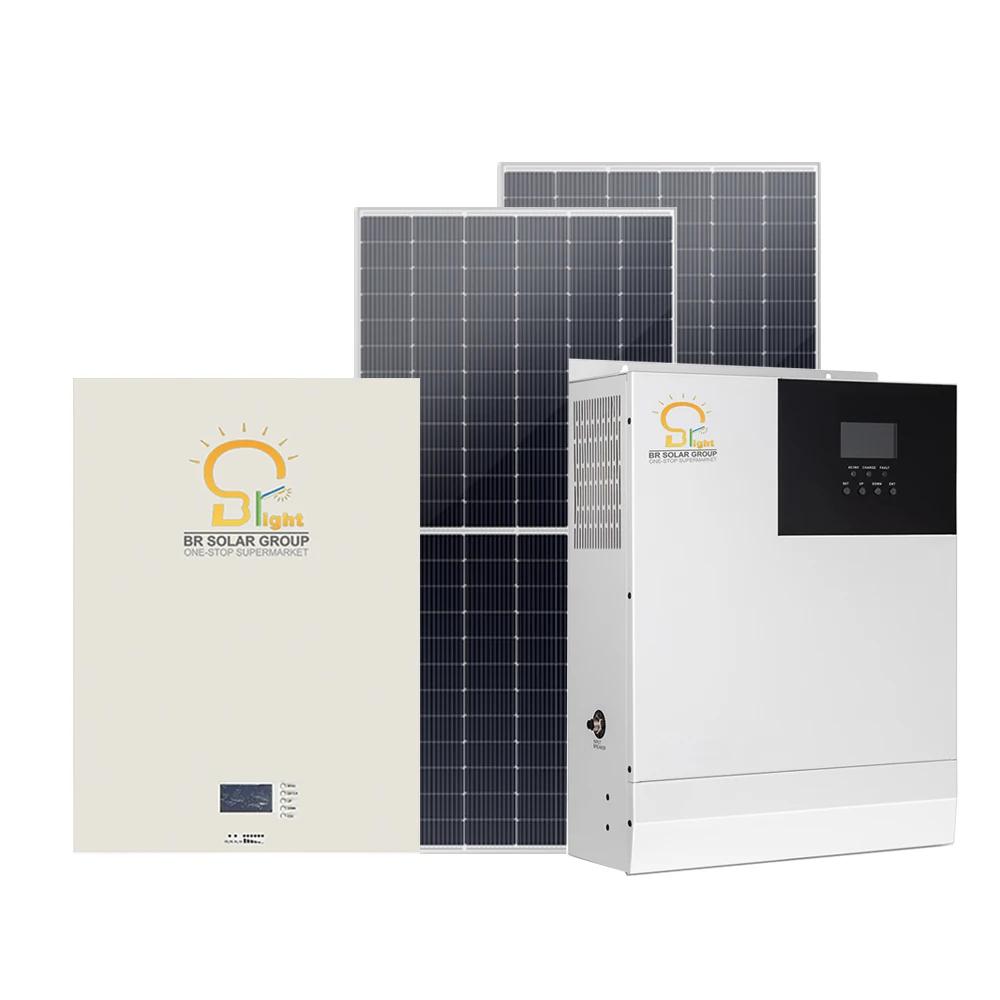 Venta caliente BR SOLAR Sistema solar híbrido 8KW Sistema solar doméstico fuera de la red con inversor solar