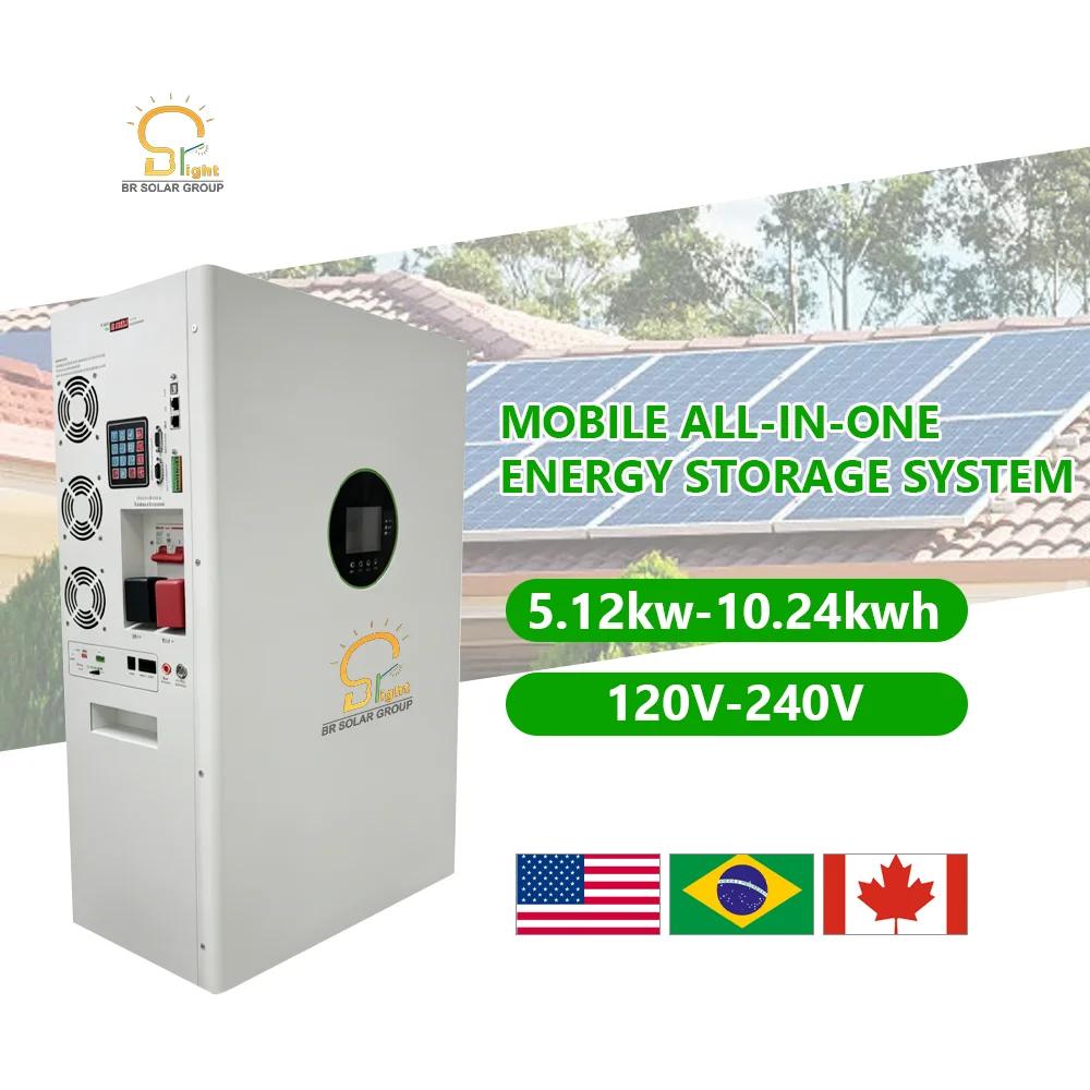 BR SOLAR موبايل الكل في واحد ESS طقم تخزين البطارية PAYGO 12kw 16kwh الولايات المتحدة القياسية المحمولة Lifepo4 بطارية المنزل النظام الشمسي