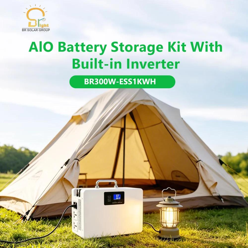 便携式 314AH LiFePO4 多合一电池存储套件,内置逆变器 300W/500W/1KW MPPT 太阳能充电器